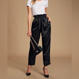 Black Tie-Waist Satin Pant